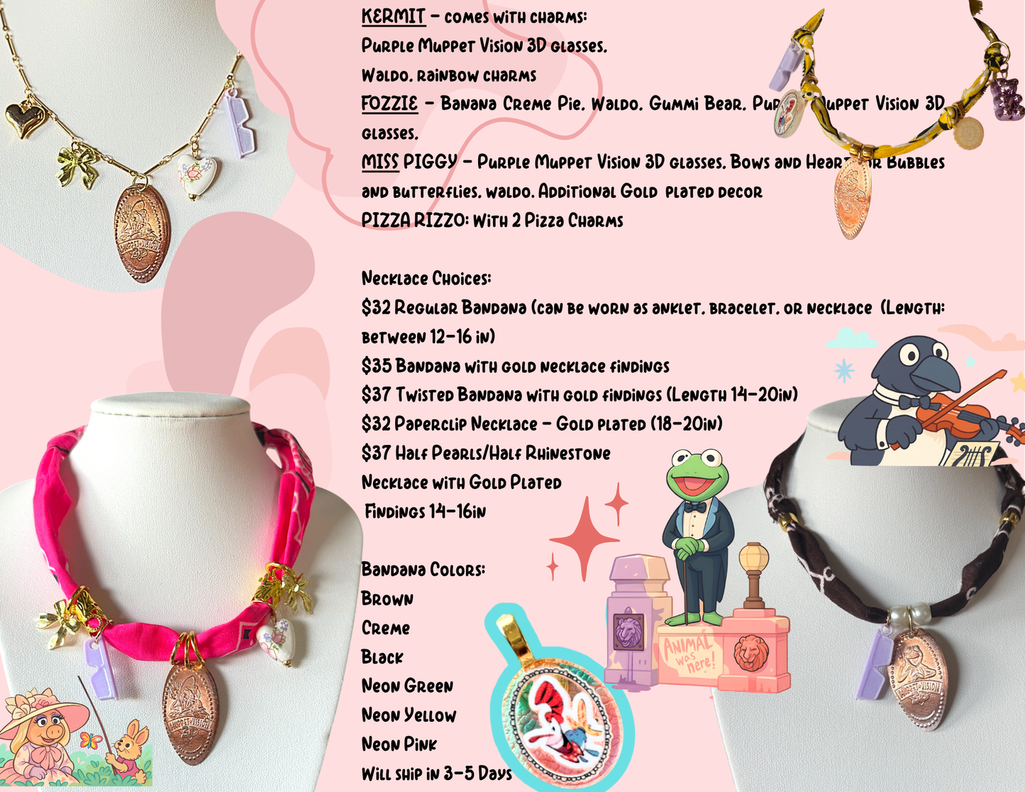 🎤 Fozzie Bear PENNY Necklace – Banana Cream, Gummi Bears; MuppetVision Vibes